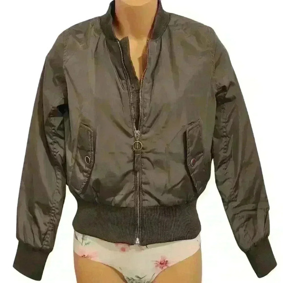 Womens Boohoo Zip through Bomber Jacket XS Khaki - Picture 3 of 14